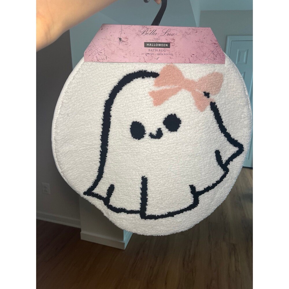 Bella Lux Halloween Cute Kawai Ghost Bow Bath Rug